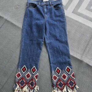 Tory Burch Mia Embroidered-Cuff Cropped Jeans Size 29
